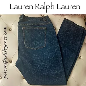 Pantalones de mezclilla modernos ajustados Lauren Ralph Lauren medianos estampados azul diamante talla 16 $79.50 - Imagen 1 de 11