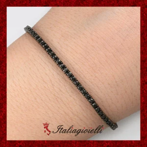 Lussuoso Bracciale Tennis Unisex Donna Uomo Argento 925 rodiato con Zirconi Neri - Foto 1 di 7