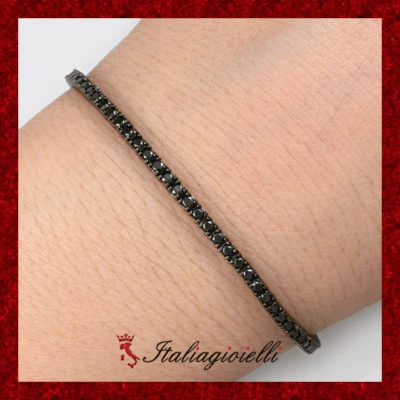 Lussuoso Bracciale Tennis Brillante Uomo Donna in Argento 925 Rodiato Nero - Immagine 1 di 4