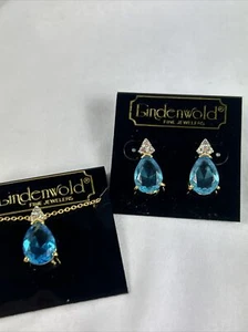 Lindenwold Simulated Aquamarine & Diamond Pear Shaped Necklace & Post Earrings - Picture 1 of 5
