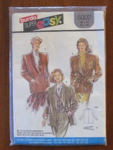 BURDA PATTERN - 5002 LADIES JACKET NOTCHED SHAWL COLLAR V-NECK BELT 12-26 UNCUT - Bild 1 von 2