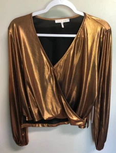 NWT Harper Wren Shiny Gold/Copper crossover blouse size M - Picture 1 of 7