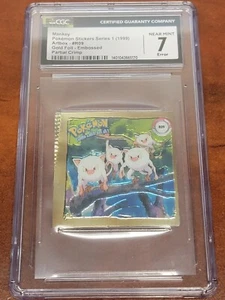 Crimped Mankey Sticker - 1999 Artbox Pokemon Stickers Series 1 #R09 CGC 7 Error - Picture 1 of 2