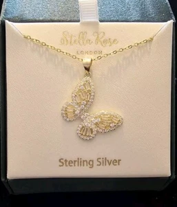 Stella Rose Butterfly Necklace Sterling Silver W/ Gold - Picture 1 of 4