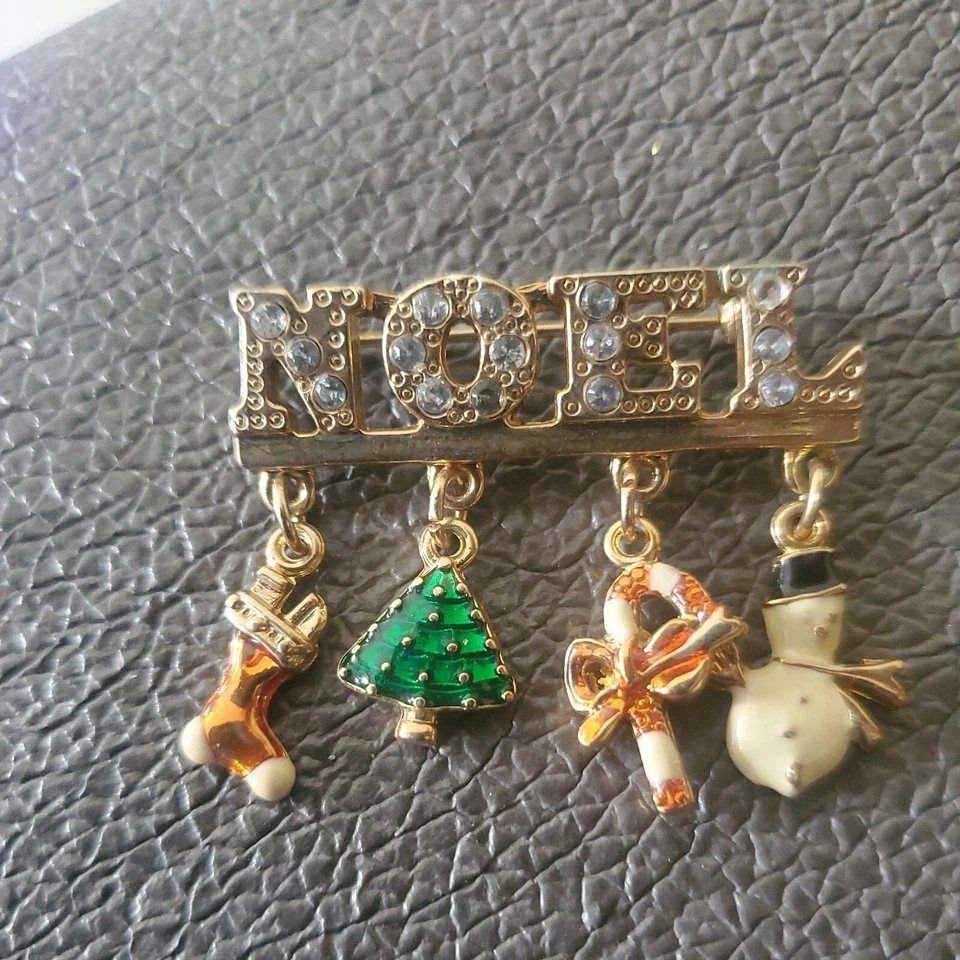 Broche vintage dorado de vacaciones NOEL con varias piedras incrustadas Foto 1 de 2