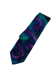 Vintage 333 New York Tie Necktie Watercolor Pattern Green Blue Purple USA - Picture 1 of 8