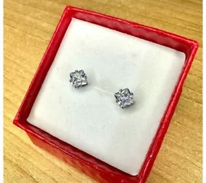 ORECCHINI IN ARGENTO CON BRILLANTE QUADRATO PUNTO LUCE UOMO DONNA UNISEX - Picture 1 of 2