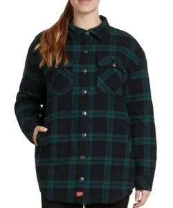 NEW Dickies Plaid Oversized Shacket Quilt Jacket Green/Blk, Juniors-Women Medium - Picture 1 of 11