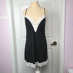 Victoria’s Secret Nachthemd schwarz Modal weiß Spitzenbesatz Gr. L Negligee Dessous  - Bild 1 von 12