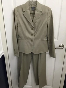 Ann Taylor Petites Damen Beige 2 Teile 100% Wolle Blazer gefüttert Jacke & Hose 0P - Bild 1 von 12