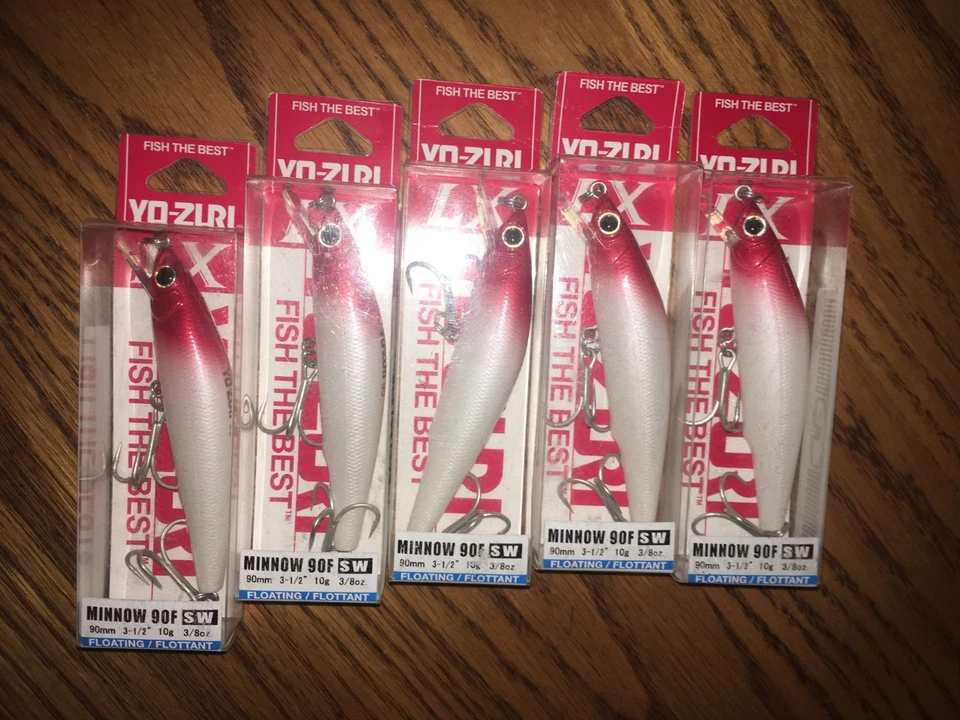 YO-ZURI LX MINNOW 90F=3-1/2"=3/8oz---5 REDHEAD COLORED FISHING LUREs - Image 1 of 1