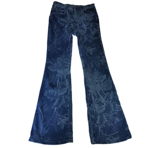 Pilcro Anthropologie The Icon Jeans Womens 29 High Rise Flare Blue Floral Dark - Picture 1 of 17