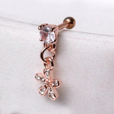 Rose Gold Plated Cartilage Earring with Flower Dangle - Image 1 of 2