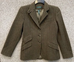 Lauren Ralph Lauren Womens 10P Wool Tweed Equestrian Elbow Patch Blazer Jacket - Picture 1 of 15