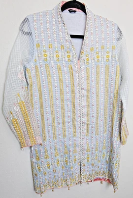 Sapphire Tunic Kurta Pakistani Formal Beaded L/S Embroidered Tunic Pearl Vine - Image 1 of 4