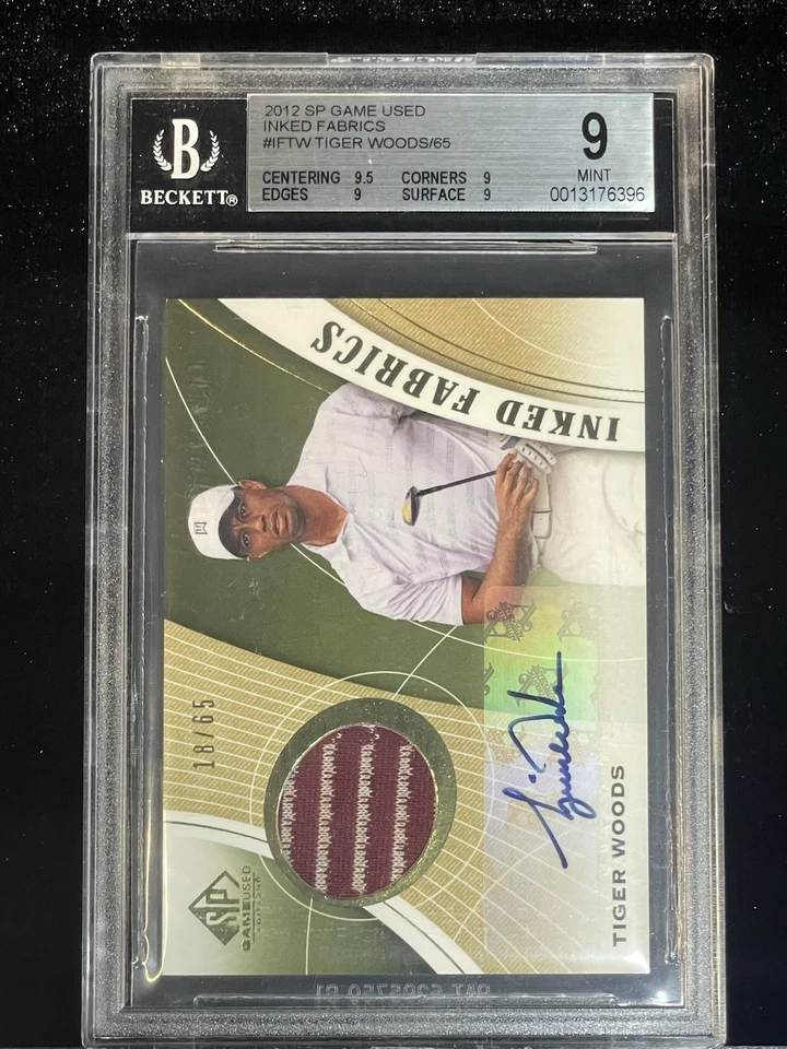 2012 SP Tiger Woods TOURNAMENT USED SUNDAY RED AUTO /65 Graded: card 9/ Auto 10 - Image 1 of 3