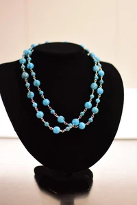 Whitney Kelly 36 Zoll echte Türkis Perlen & Sterlingsilber Halskette - Bild 1 von 5