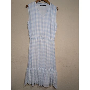 Lauren Ralph Lauren Sleeveless Gingham Midi Dress Size 10 Blue White - Picture 1 of 3