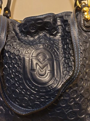 ❤️MARINO ORLANDI❤️ BOLSA TIRACOLO DE COURO COM LOGOTIPO EM RELEVO 6 BOLSOS MÚLTIPLOS~MARINHA  - Imagem 1 de 4