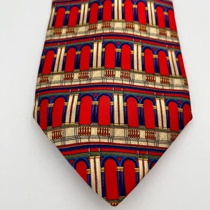 Robert Talbott Best of Class Silk Tie Architectural Pattern Red Blue Gold - Picture 1 of 7