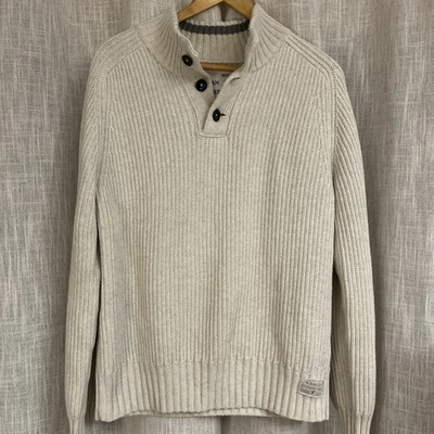 Suéter American Eagle M Y2K Henley Tejido Acanalado Marfil Grueso De Colección Años 90 Logo Gorpcore Foto 1 de 4