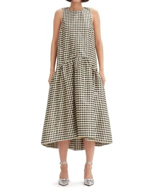 Ganni Shiny Check Jacquard Midi Dress Size 38 - Image 1 of 4