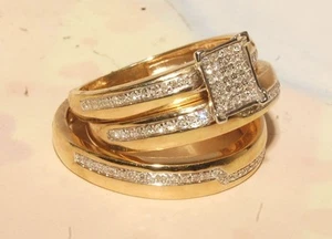 Lab-Created Diamond Trio Ring Set Wedding Bridal Band 14k White Gold Plated - Picture 1 of 5