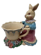 Dept 56 Easter Bunny Tea Cup Candle Holder Dish Figurine