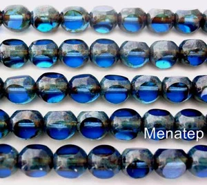 25 6mm Czech Glass Antique Style Triangle Beads: Sapphire - Picasso - Picture 1 of 1