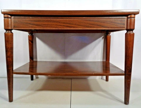 VTG Mid Century Modern 2 Tier End Side Accent Table Tapered Hardwood Legs 1960's Cover