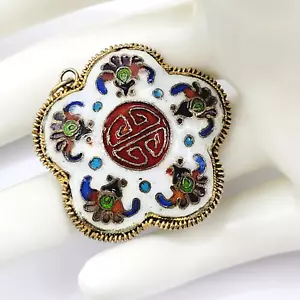 Cloisonne Flower Shape Rope Edge Slight Puff Metal Enamel Asian Vintage Pendant - Picture 1 of 23