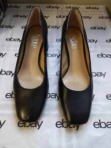Franco Sarto Damenschuhe schwarz eckige Zehenpartie Leder Blockabsatz Pumps Größe 6M. - Bild 1 von 6