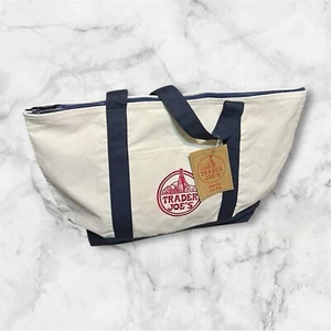 NWT Trader Joe's Reusable LARGE Tote Bag & Contrast Blue Zipper - Picture 1 of 2