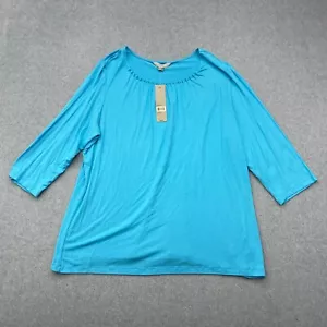 Camisa Laura Ashely para mujer 1X Top azul elástico maduro línea de cuello ceñido - Imagen 1 de 9