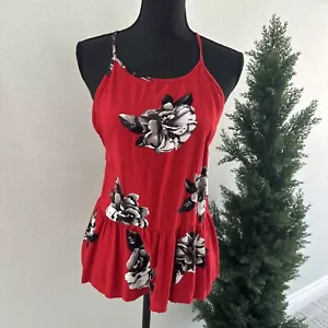 Volcom Tank Top Blouse, Floral Red Size Large Lightweight Sleeveless High Neck - Picture 1 of 9