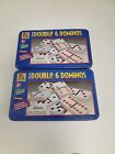 Vintage Shiny Color Dot Double 6 Dominoes Plus Starter Piece Lot Of 2 In Tin Box