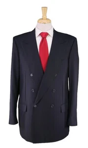 Ravazzolo Navy Blue Tonestripe Double Breasted Wool Hand Tailored Suit 44L - Picture 1 of 12