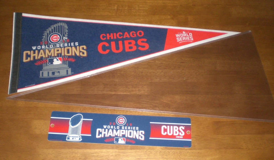 2016 CHICAGO CUBS WORLD SERIES CHAMPIONS PENNANT & STREET SIGN - Image 1 of 1