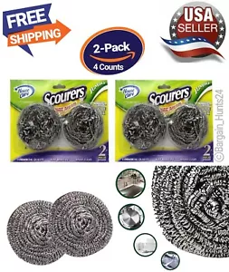 4 Ct. Jumbo Stainless Steel Kitchen Cleaning Sponges Scouring Pad Wool Scrubber - Picture 1 of 7