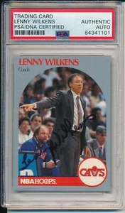 Tarjeta de aros de 1990 firmada por los Lenny Wilkens de la Sala de Cavaliers #309 PSA/ADN 163501 - Imagen 1 de 2