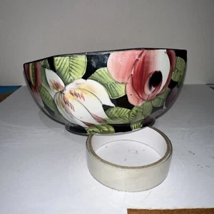 Thos Till & sons Burslem England ceramic hand painted black pink flowers Bowl - Picture 1 of 13