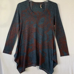 Soft Surroundings Sweater Tunic Women Small Teal Maroon Floral Drape Artsy Cozy - Picture 1 of 13