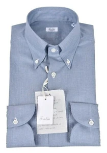 NUEVO Camisa de algodón hecha a mano Fralbo Napoli 40/15.75 ajuste normal azul hielo botón abajo - Imagen 1 de 4