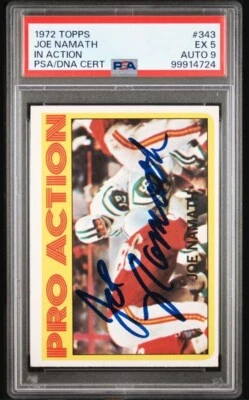 1972 Topps Joe Namath Signed Football Card #343 PSA 5 DNA Certified 9 Auto HOF - Image 1 of 4