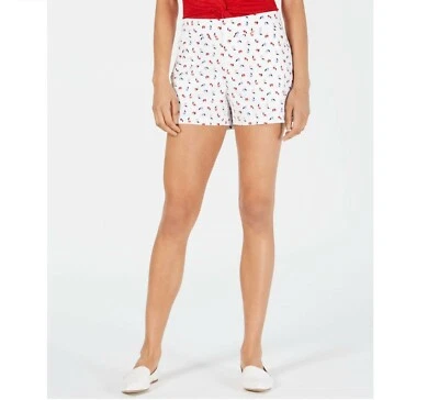 Maison Jules Womens 8 White Baby Peach Print Pockets Zip Up Shorts NWT AZ47 - Image 1 of 4