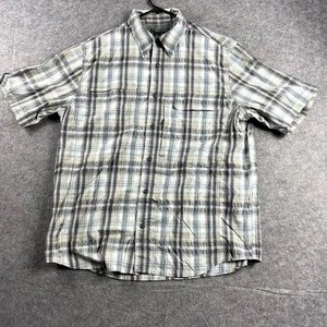 Woolrich Mens Button Up Shirt Short Sleeve Large Grey Plaid Regular Fit Pocket - Picture 1 of 9