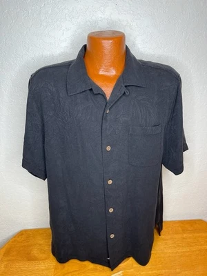 Camisa Para Hombre Tommy Bahama Relax S/S Botón Frontal Seda Grande L | Negra Foto 1 de 4