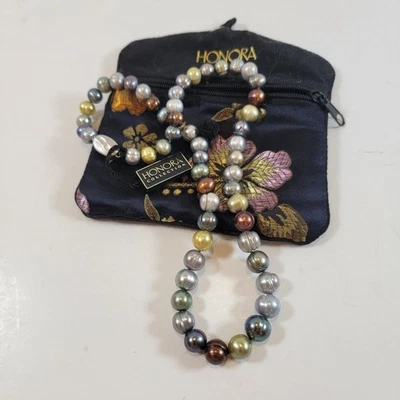 Honora 10mm cultured MING PEARL Necklace Sterling Silver Multicolored pastel 18" - Image 1 of 4