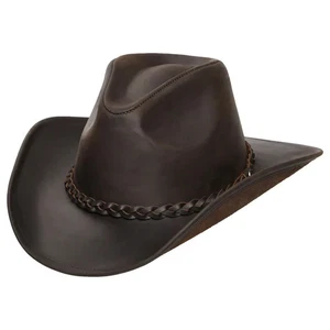 Sombrero vaquero occidental de cuero genuino marrón para hombre y mujer - Imagen 1 de 2