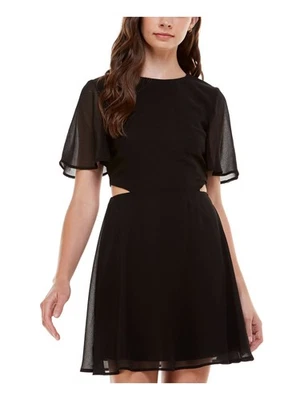 SPEECHLESS Womens Black Chiffon Flutter Sleeve Mini Dress XXS - Image 1 of 4